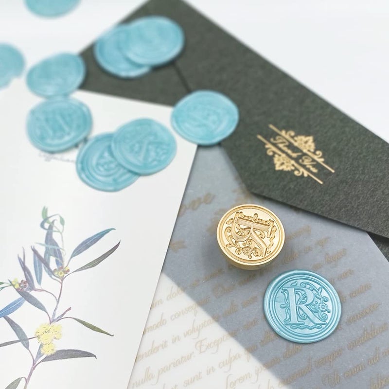 krastmon Medieval Traditional Initial Alphabet Wax Seal Stamp, Brass Head Wooden Handle Letter Stamps for Card/Envelope/Gift (Letter R) - Image 2